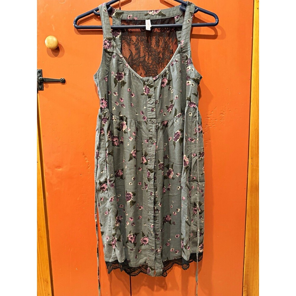 Xhilaration S Floral Chemise Nightgown Lace Back Button Front Scoop Neck